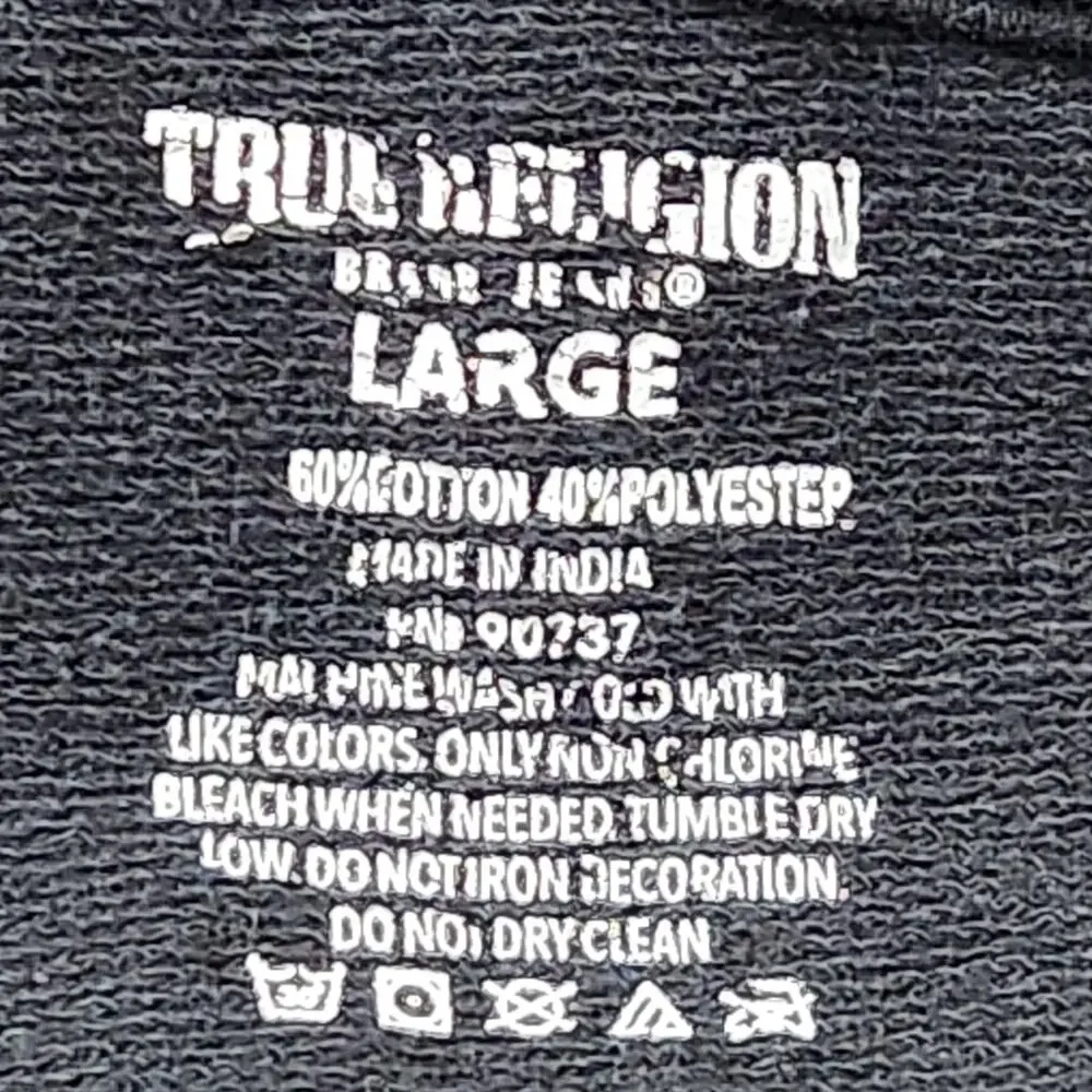 TRUE RELIGION Hoodie Mens Large Black Kangaroo Pocket AOP Activewear